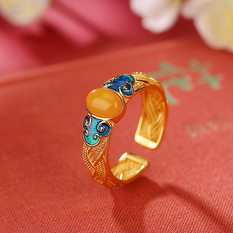 Chinese -style auspicious cloud beeswax ring ancient style court…