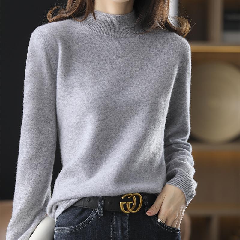 Nuevo medio suéter de cuello alto para mujer Otoño e Invierno suéter corto de color sólido suéter suelto engrosado camisa de fondo entrega de una pieza image 10