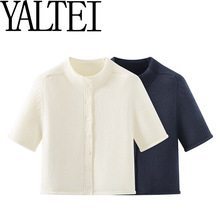 YALTEI跨境速卖通ins欧美外贸 女装 法式风时尚设计短袖针织开衫
