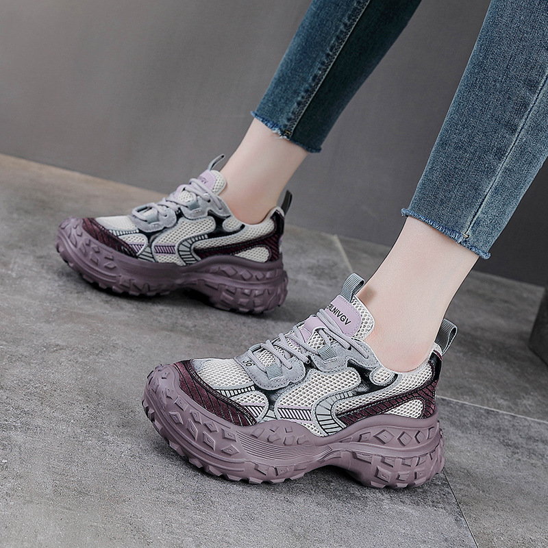 Giày sneaker chunky đế dày lưới thoáng khí xuân hè — Màu sâm panh