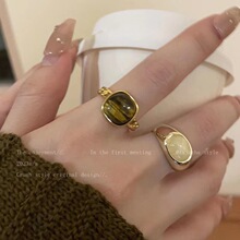 猫眼戒指女2023年新款复古简约气质小众设计网红风开口食指戒