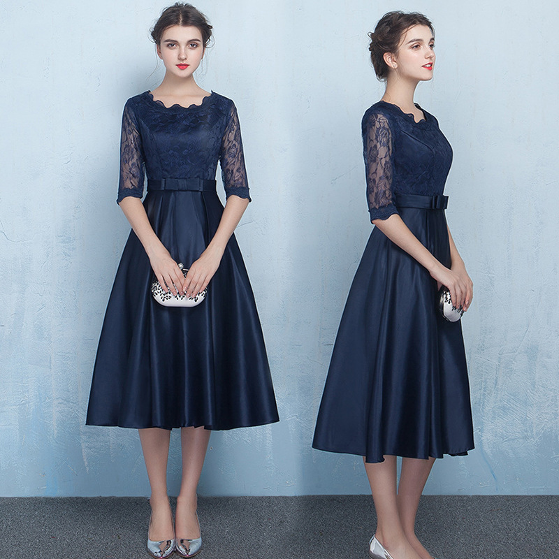 Evening Dress 2026 New Summer Mid-Length Dress with Mid-Sleeves Bridesmaid Dress European and American Cross-Border Supply