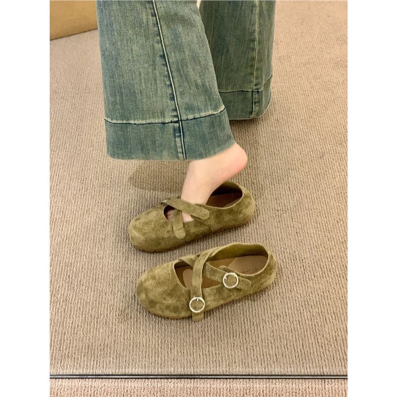 内增高圆头牛皮勃肯浅口单鞋女秋季新款韩版交叉带芭蕾风玛丽珍鞋|undefined
