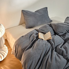 High Quality Pure Color 230g Milk Fleece Duvet Cover Single Piece Winter Filling Thickening Anti-static Warm Bed Sheet Bed Skirt 