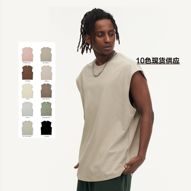 270g Sleeveless Combed Cotton T-Shirt Loose Trendy Brand European Size American Cross-Border Wholesale Sports Fitness Casual Top