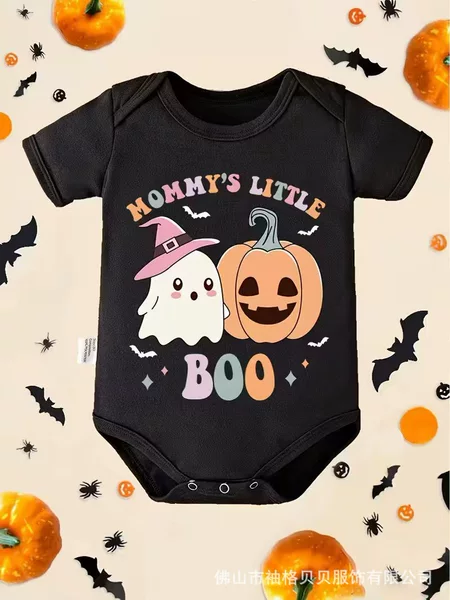 Cross-Border New Foreign Trade Newborn Short-Sleeved Jumpsuit Halloween Print Design Baby Cute Baggy Clothes Wholesale