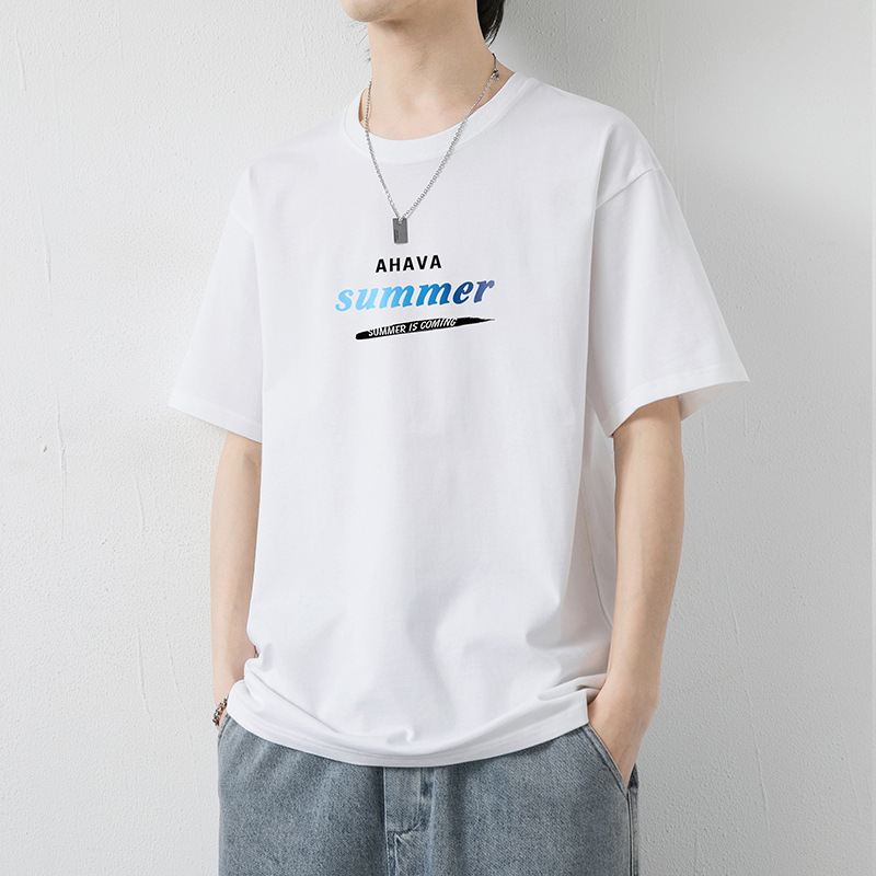 Summer Pure Cotton Short-sleeved T-shirt Men's Trendy Brand Hong Kong Style Casual Loose Thin Half-sleeved Summer T-shirt for Boyfriend T