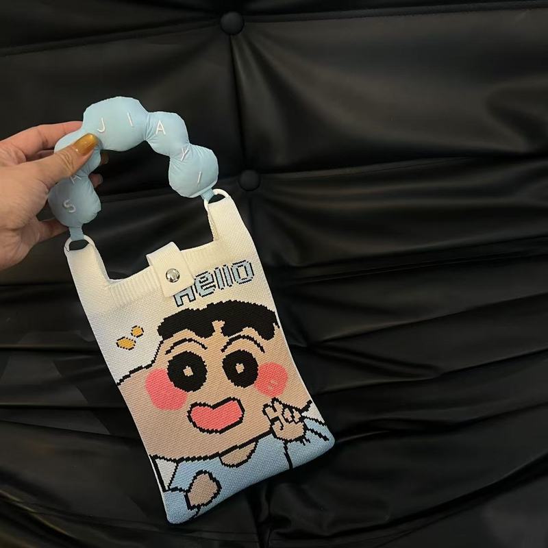 新しいかわいい韓国スタイルのスクエアバッグ漫画ニットバッグ携帯電話バッグ多用途ミニショルダークロスボディハンドバッグ女性のための|undefined