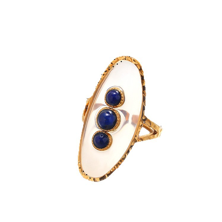 Collar de acero inoxidable TENA Europa y América lujo ligero nicho universal lapislázuli natural incrustado anillo exagerado joyería de mujer