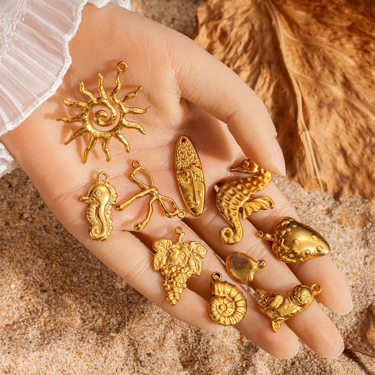 1 Piece Quantity 1 Piece Titanium Steel PVD Coated Real Gold Plated Sun Bow Knot Fish Polished Pendant Charms