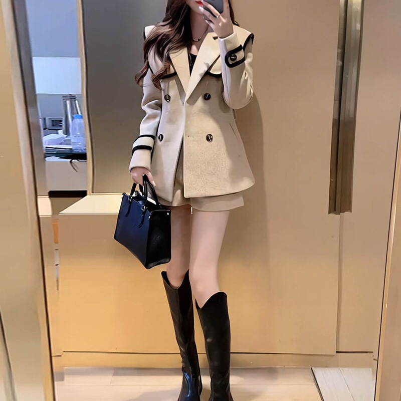 Elegant and Chic Fashion Blazer for Women, Autumn and Winter New Style, Petite Size, Height-Enhancing, Stylish Shorts Two-Piece Set
