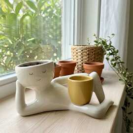跨境新品Double Plant Pot with a Funny Twist趣味创意双层花盆