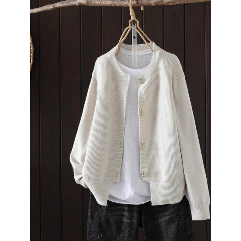 Women's Knitted Cardigan, 2024 Autumn New Style, Loose Fit, Versatile Long Sleeve, Solid Color Top/Outerwear, 2026 Summer New Style