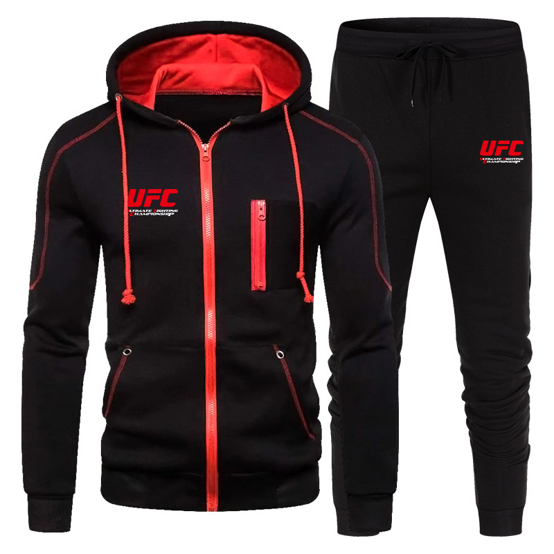Foreign trade Men's autumn and winter fashion UFC printed hooded sweater suit cross-border casual zipper hoodie sweater for men