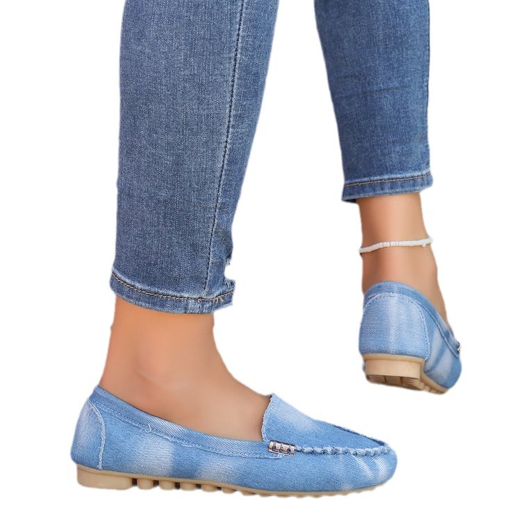 European And American Cross-Border Plus Size Shoes 2024 New Denim Loafers Shallow Mouth Slip-On Export Women's Flats_vogvips.com