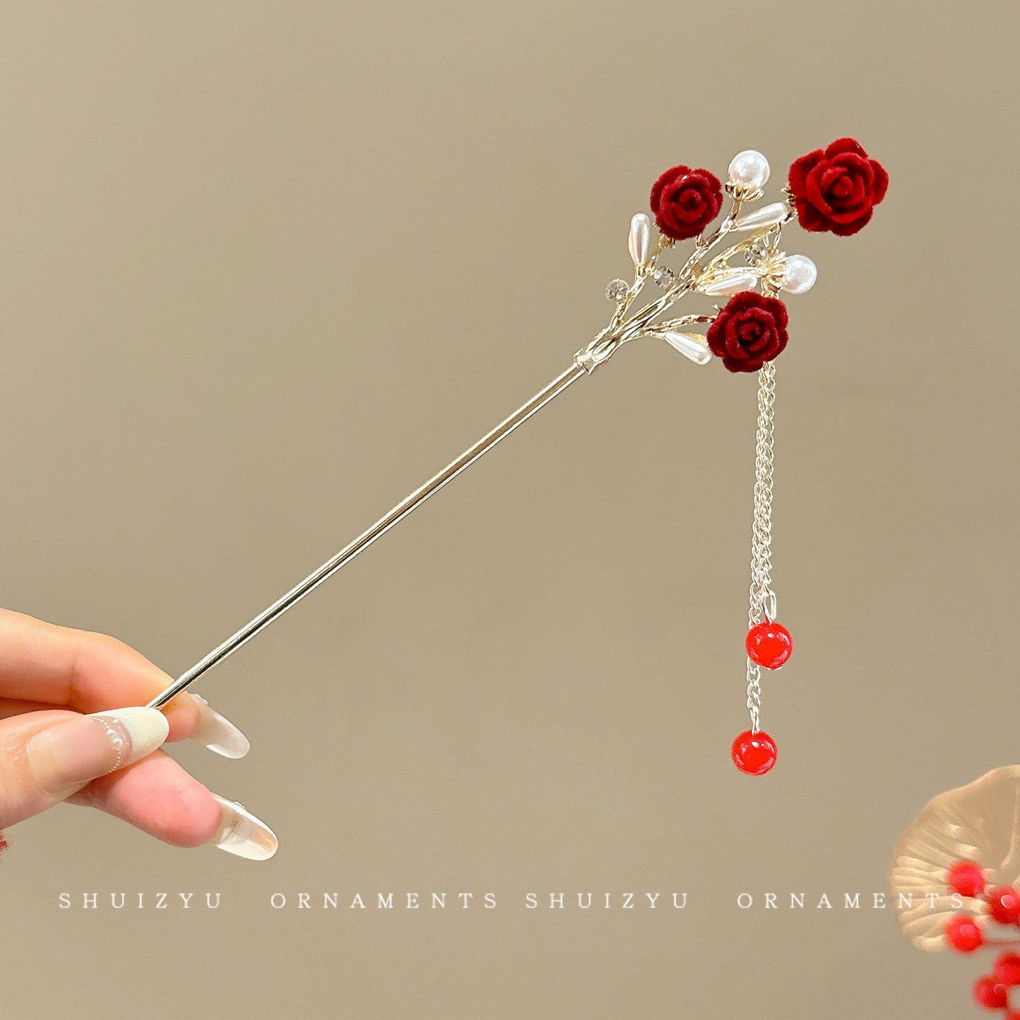 Nueva horquilla de flores de estilo antiguo chino, horquilla de sentido avanzado moderno, horquilla de cabello femenino, horquilla de Hanfu, tocado de horquilla de madera