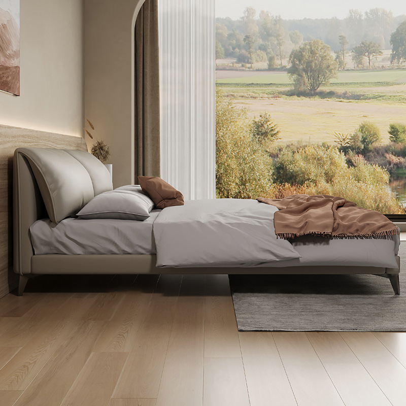 Orejas de elefante cama de cuero real italiano minimalista pequeño apartamento cama doble 1,8 m cama de borde orejas de elefante cama suave