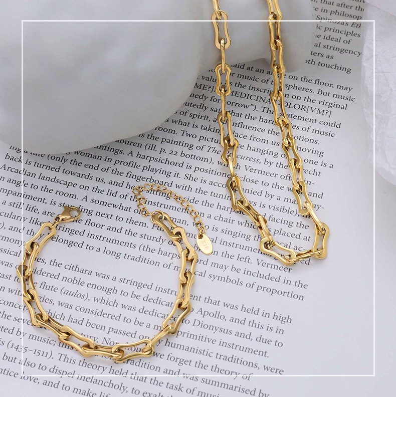 European And American Stacking Titanium Steel Plated 18k Gold Thick Chain Bracelet Necklace display picture 1