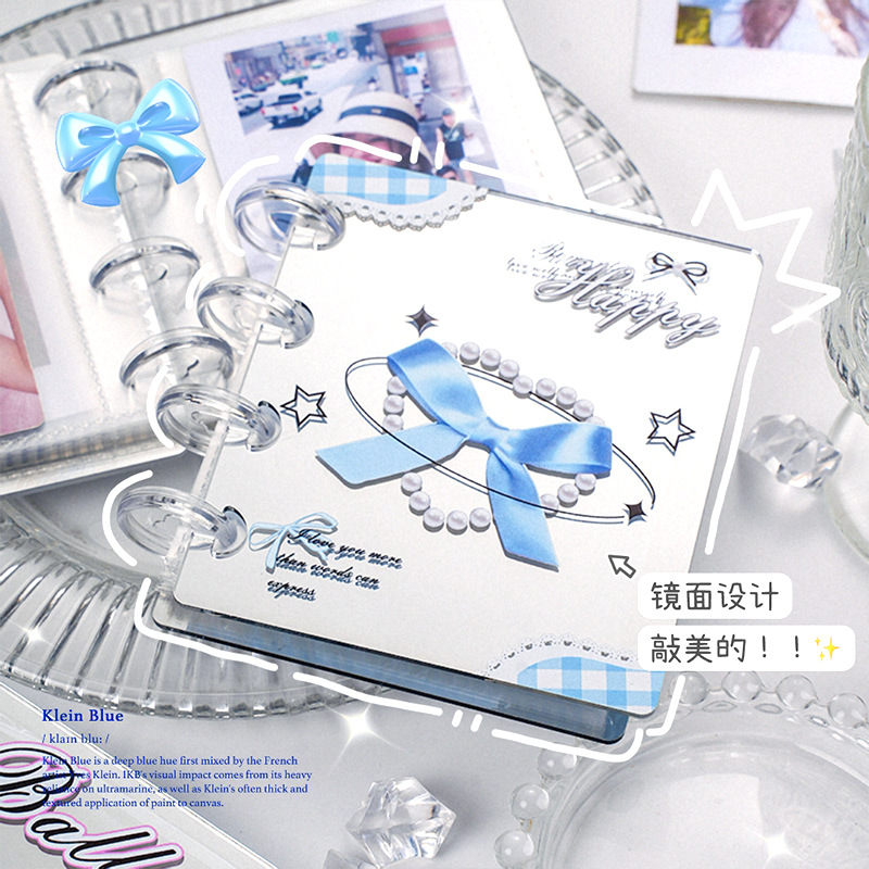 Nuevo álbum de hojas sueltas con espejo de lazo de novia, álbum de hojas sueltas de alto valor, álbum de almacenamiento de tarjetas pequeñas de ídolos