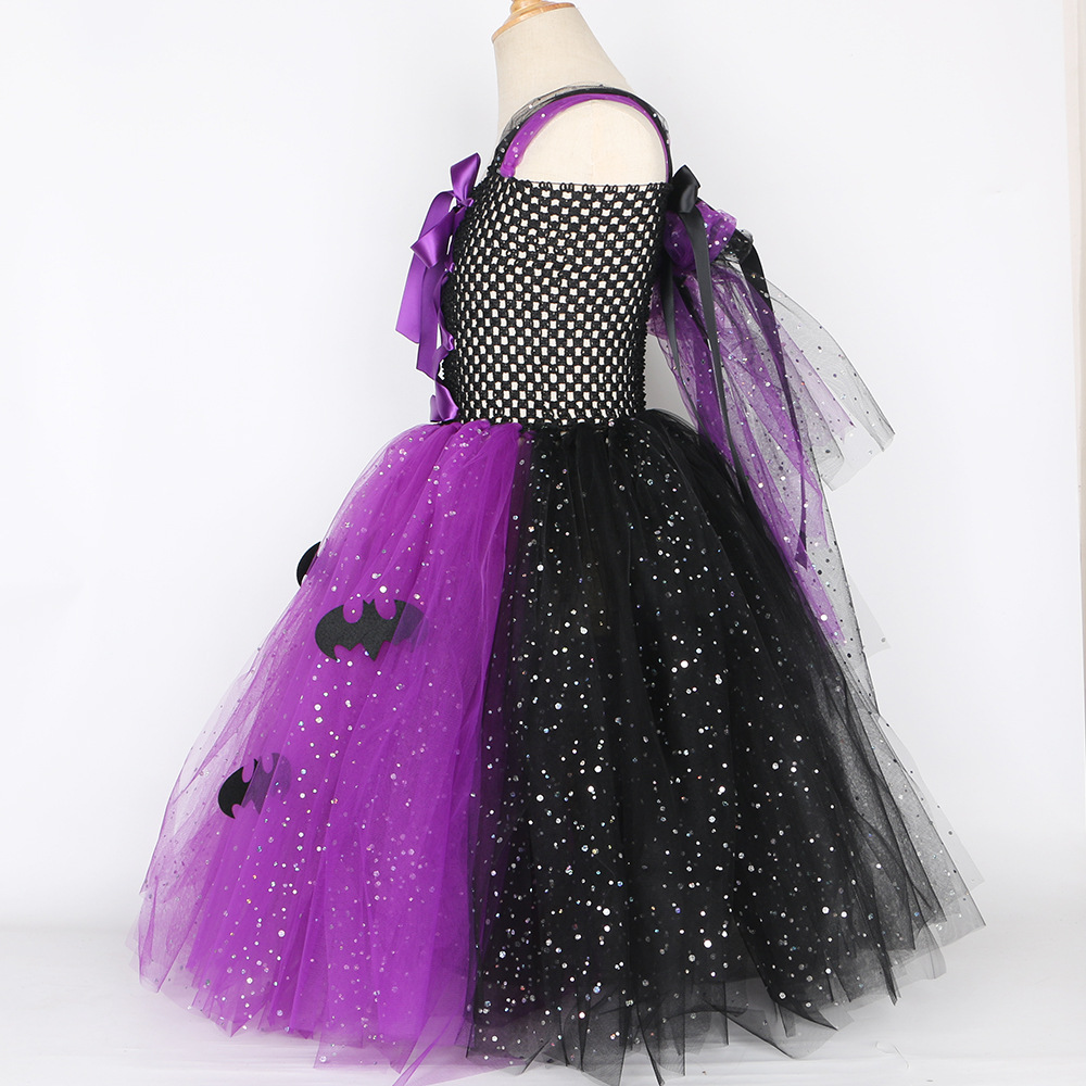 Baby Girls' Clothing long dress for girls sequined mesh tulle skirt bat witch role play_voghion.com