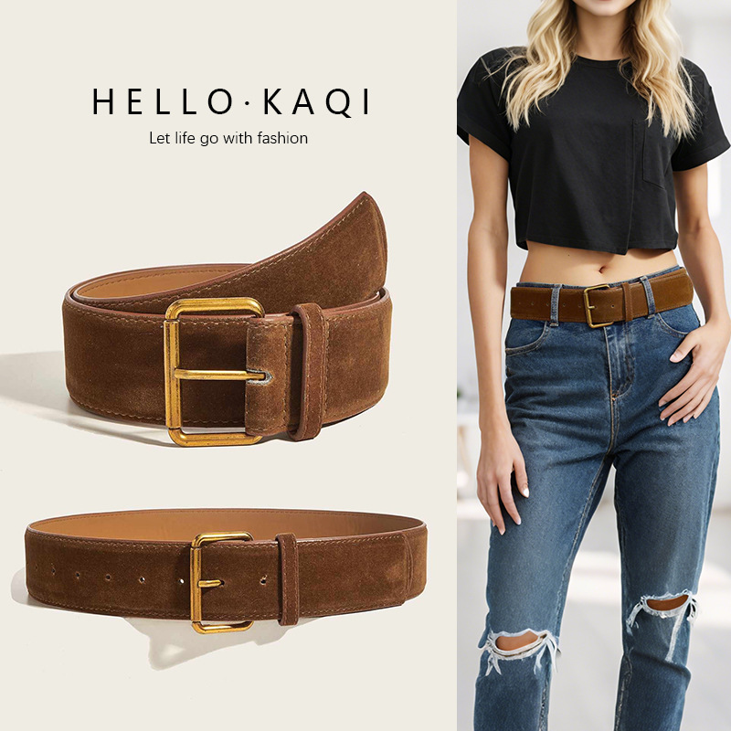 Suede Retro Brown Wide Girdle Belt for Women 2025 New Accessories Decorative Skirt Jeans with Belt
