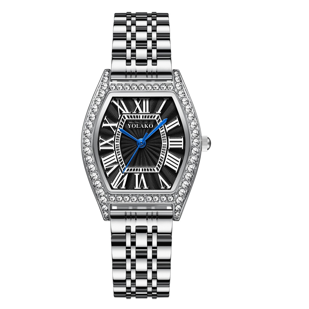 Montre à quartz pour femmes, vente en direct, populaire, incrusté de diamants, classique, aiguille bleue, mode carrée en acier, romaine_voghion.com