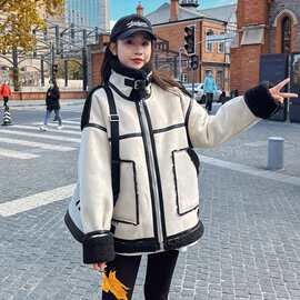仿皮毛一体羊羔毛外套女冬加厚时尚洋气韩系棉服宽松bf慵懒风上衣