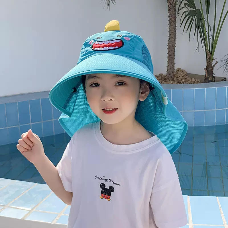 儿童遮阳帽可爱户外男童太阳帽夏季护颈防晒渔夫帽女童uv帽子批发