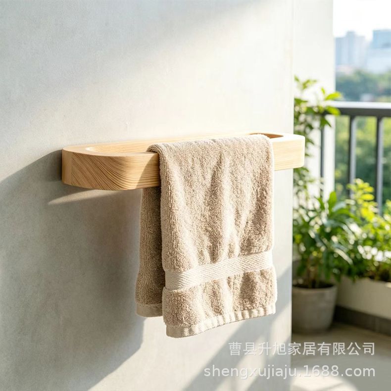 Wooden Bathroom Towel Rack, Wall-Mounted Thickened Towel Bar, Bedroom Wall-Mounted Decorative Towel Storage Rack, Load-Bearing Rack