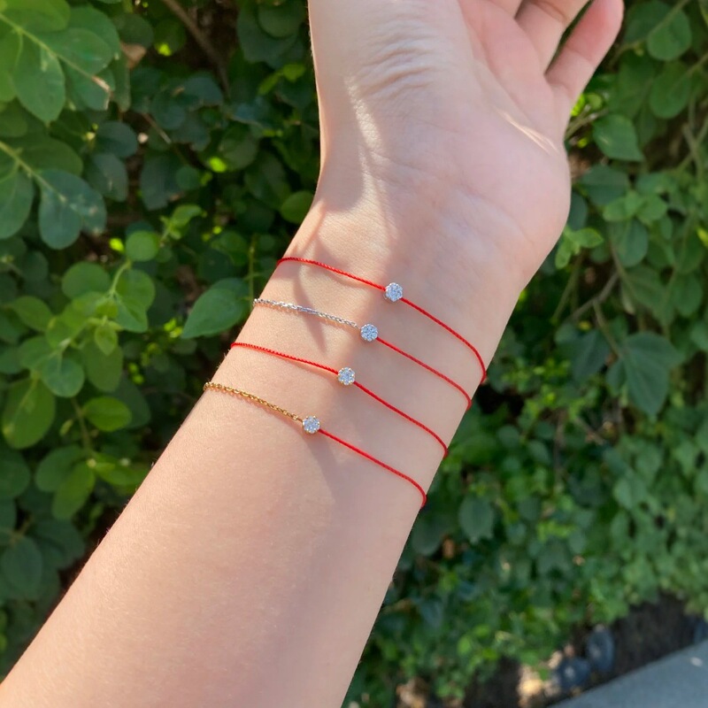 French Redline Snowflake Zircon Small Red Rope Bracelet Half Rope Half Chain Bracelet Animal Year Star Same Style Bracelet