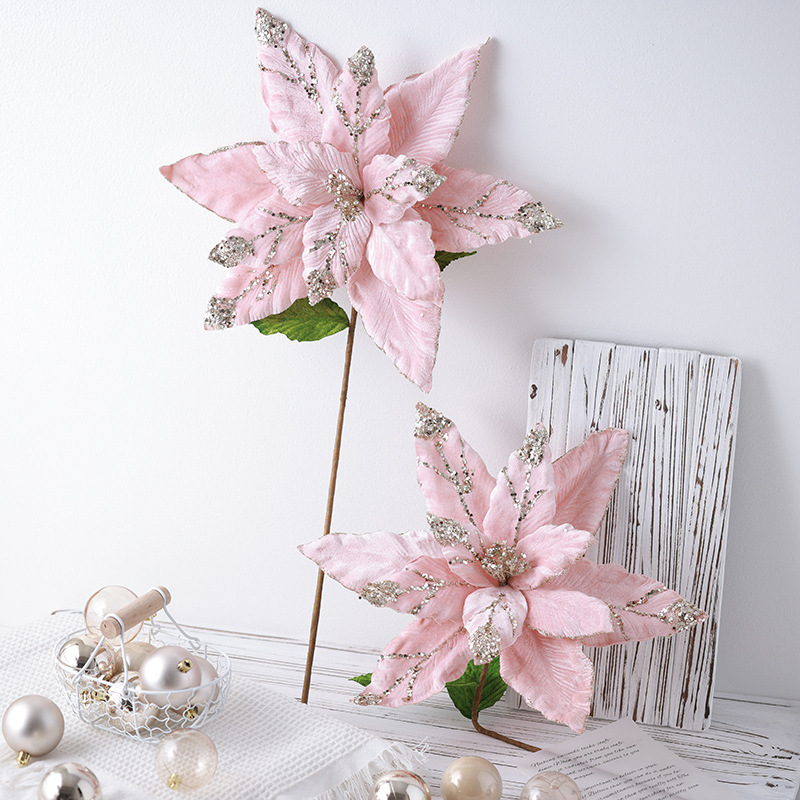 Buscando nuevos árboles de Navidad decoraciones de flores de Navidad 40cm super grande de alta calidad teñido de flores simuladas arreglos de flores de Navidad