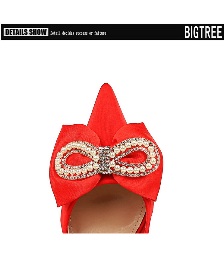 Women's Stiletto Heel Pumps Satin Pointed High Heels With Bow_voghion.com