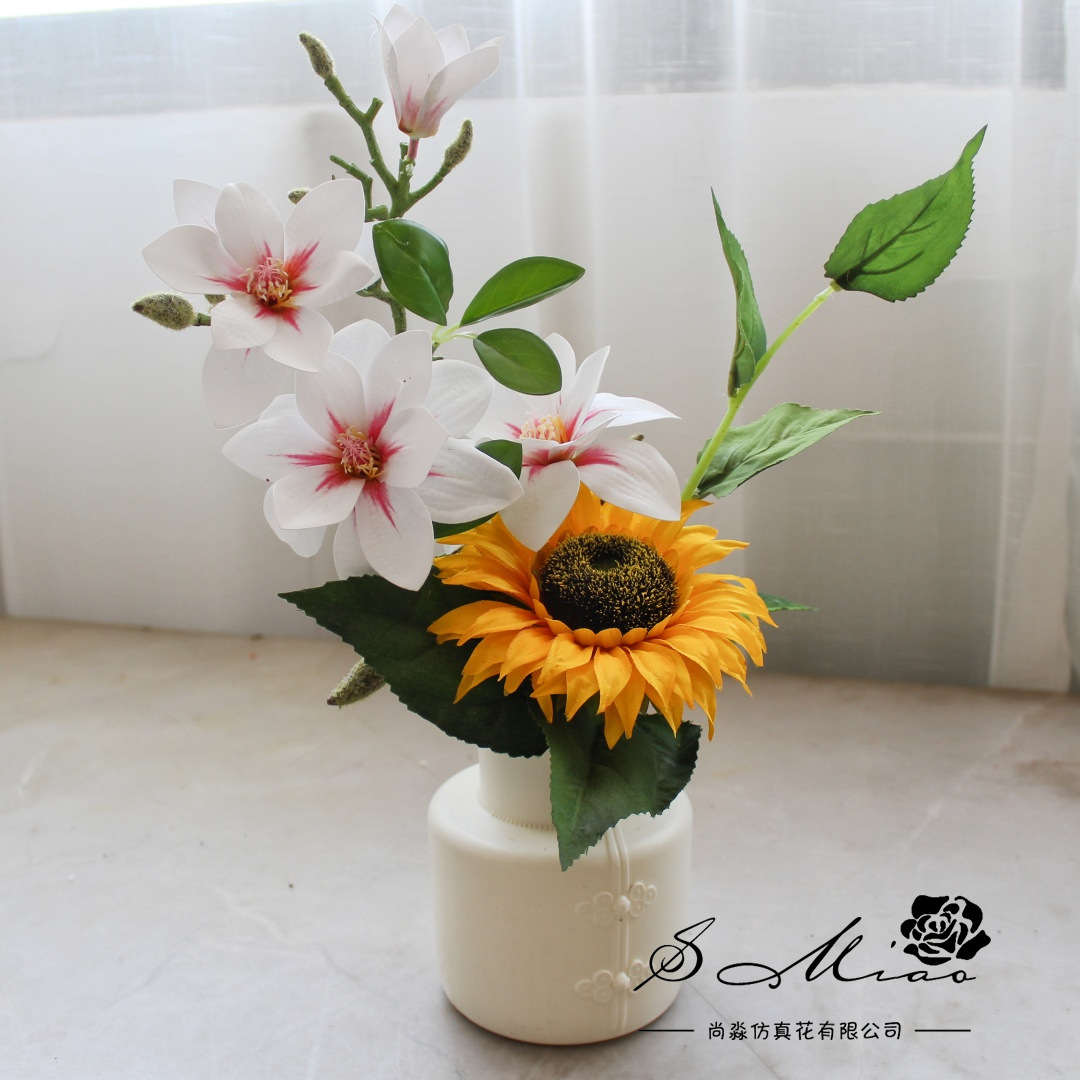 Simulación de flores magnolia flores de sol bonsai decoración creativa fábrica directa de plantas verdes artificiales flores falsas imitación de maceta image 10
