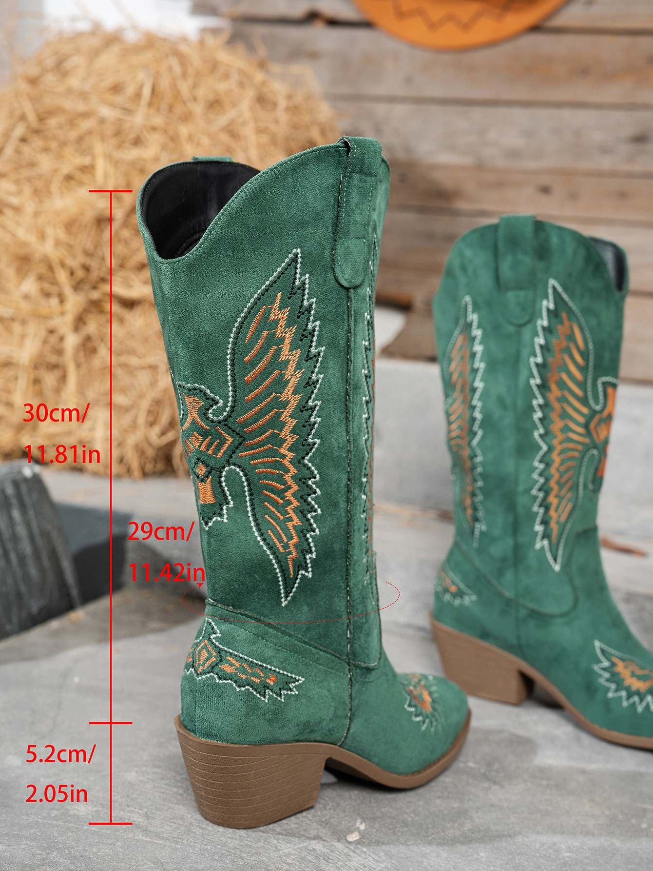Dames cowboylaarzen van suède met borduursel en hak_voghion.com