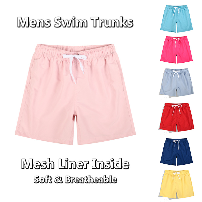 Men's Beach Pants New Solid Color Loose Running Four-point Boxer Swim Pants Hot Spring Shorts Men's Casual Shorts