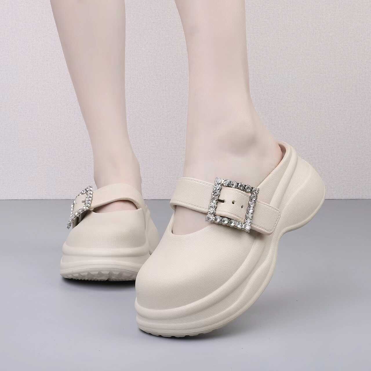 2024春季新款休閒舒適外穿厚底包頭半拖鞋女軟底時尚涼拖鞋松糕底