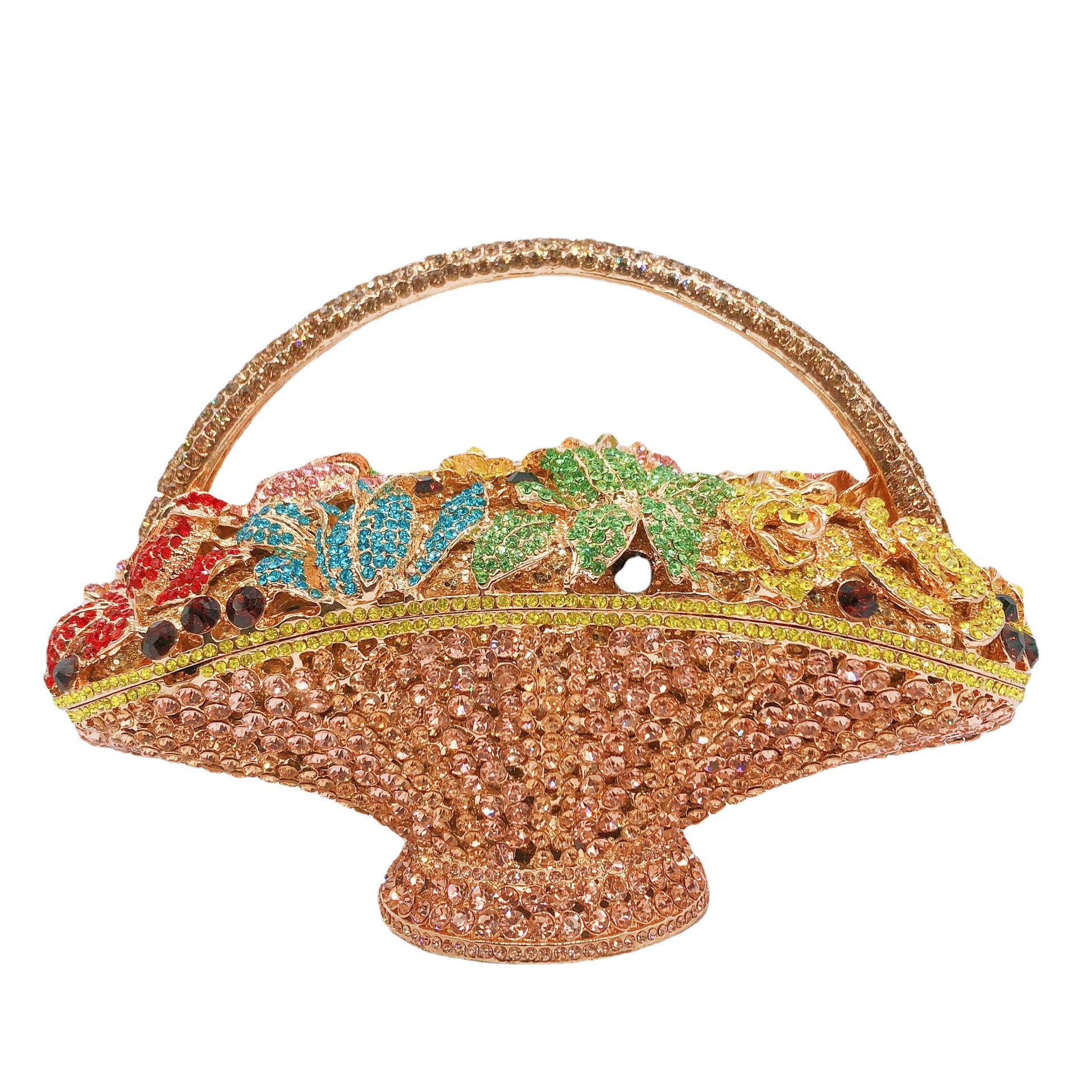Túi clutch nữ đính kim cương giả hình giỏ hoa, xách tay dự tiệc, đeo chéo một bên vai — 1 # màu hồng, 2 # vàng trắng, 3 # màu bạc, 4 # Champagne