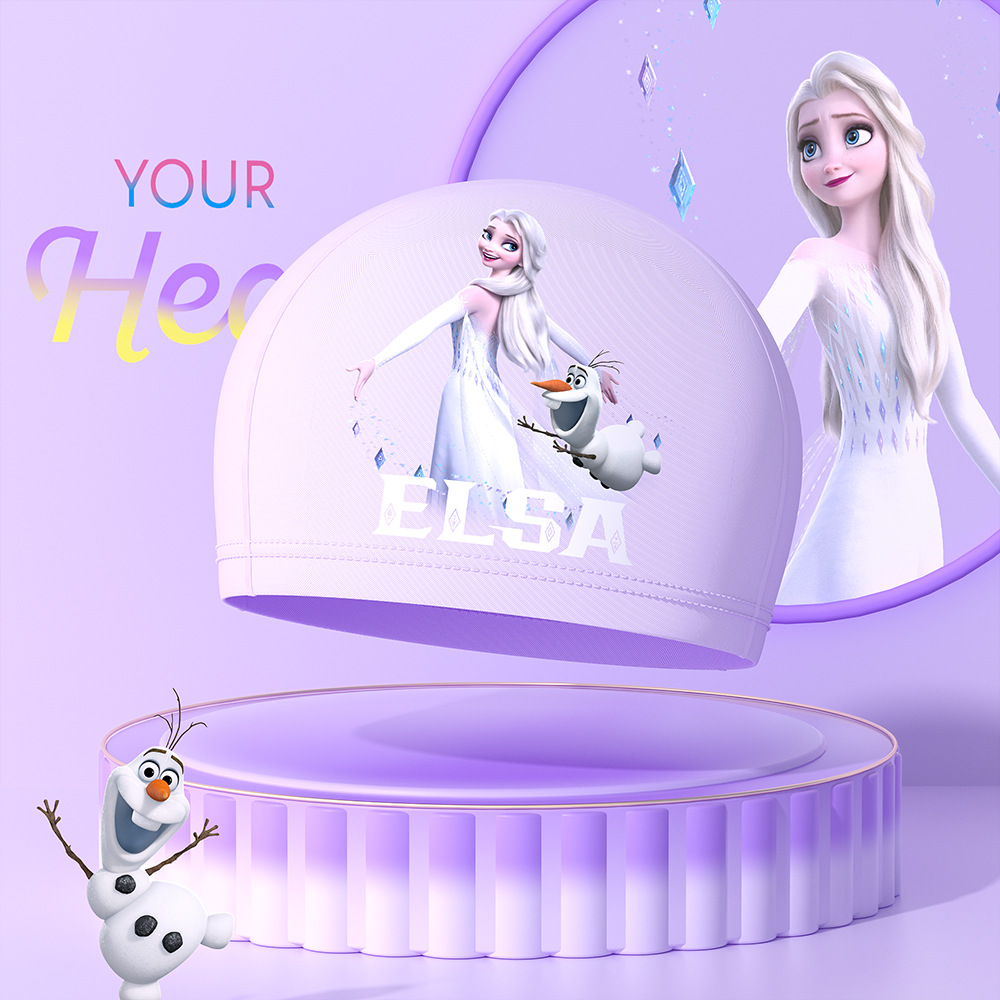 Gorro de natación para niños y niñas de Disney, tela cómoda que no aprieta la cabeza, nuevo estilo bonito para niñas con cabello largo, equipo de natación profesional.