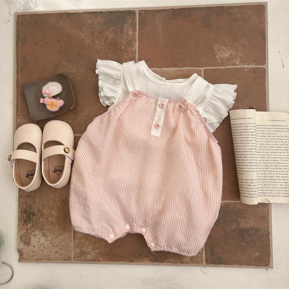 Traje de bebé ins Camiseta de manga corta de verano Monos a rayas Traje de escalada de dos piezas 2025 Ropa de exterior para niños coreanos