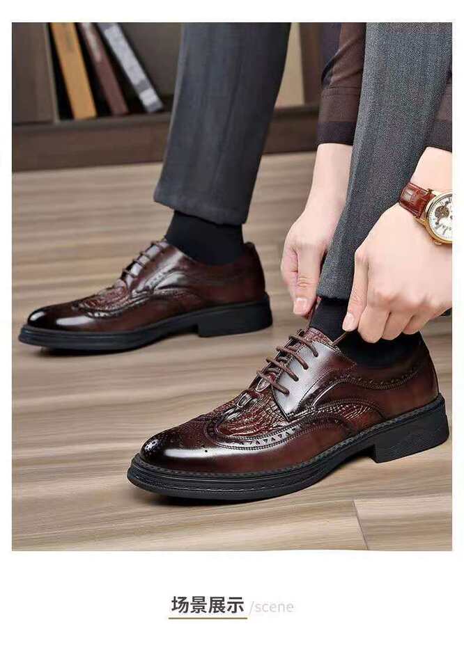 Giày da nam da bò thật kiểu Oxford Brogue Anh, đế thấp, dây buộc, dễ phối đồ công sở và đi tiệc cưới — Màu nâu, Màu đen, Màu đen lót nhung chi tiết 6