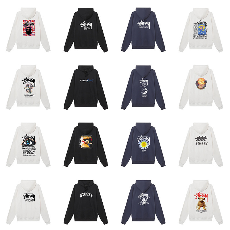 Cross-Border European and American Stussy Letter Print Logo Black 8 Dice Casual Simple Men's and Women's Hooded Sweatshirt Trendy
