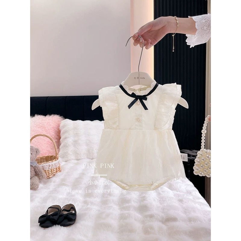 高定丨婴儿衣服小香风夏装哈衣裙女宝宝满月百天蕾丝公主裙|undefined