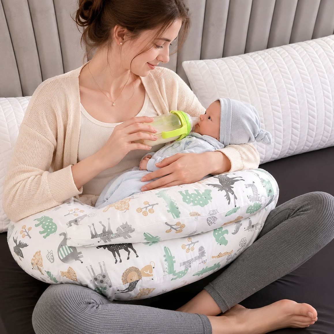 Cross-Border Nursing Pillow, Cotton, Removable and Washable, Adjustable Belt Support for Mom and Baby, Maternity and Baby Products