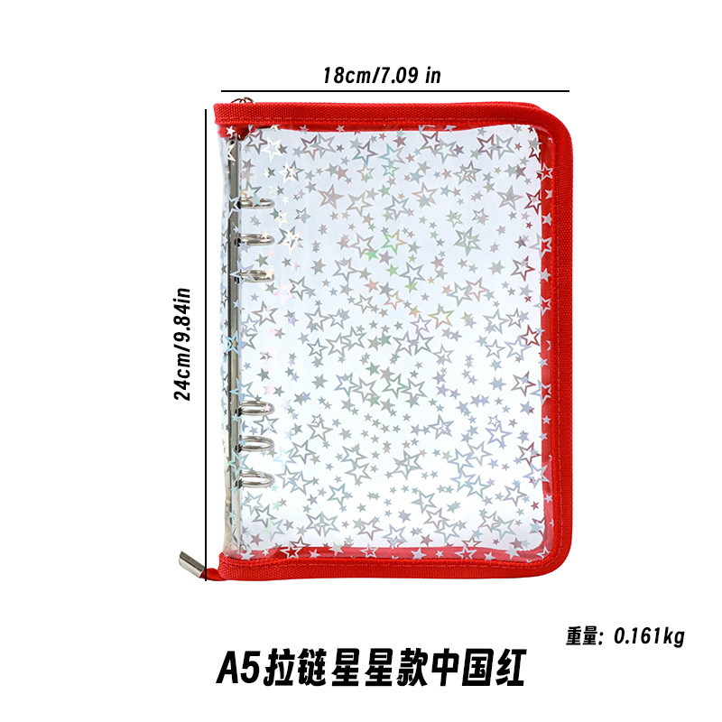 Corea del Sur De allí plana transparente brillo de la cremallera de 6 agujeros de hojas sueltas cuaderno ins estrella persiguiendo Diario A5A6