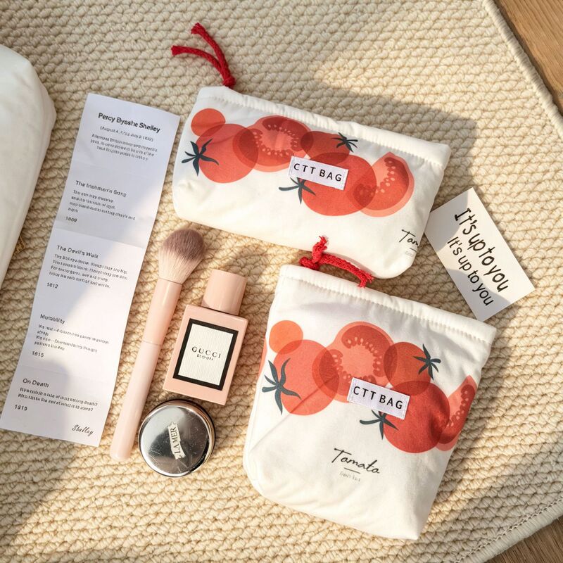 Original Design Fruit Series Tomato Storage Cotton Bag 3-Piece Set Cosmetic Bag Small Pencil Case Bag-In-Bag Original Design Fruit Series Tomato Storage Cotton Bag 3-Piece Set Cosmetic Bag Small Pencil Case Bag-In-Bag