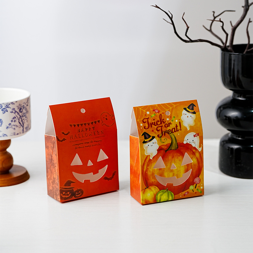 跨境新款万圣节南瓜头像糖果包装纸盒曲奇饼干讨糖袋烘焙包装纸盒