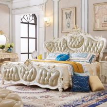 欧式床1.8米珍珠白描香槟金主卧室加宽别墅实木结婚双人真皮大床