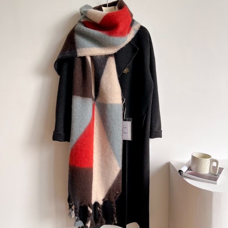 2023 europea y americana geométrica gradiente mohair largo borla chal otoño e invierno nuevo engrosada Cachemira-como bufanda caliente