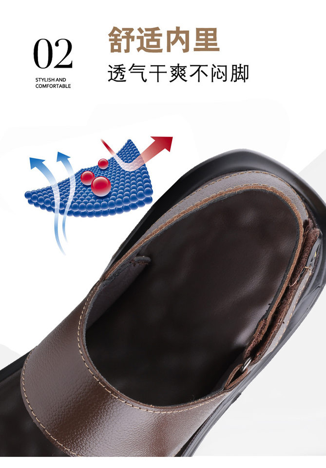 Dép sandal nam da bò thoáng khí đế mềm kiểu lười hai cách dùng, đi chơi và đi biển — S2691 màu nâu, S2691 màu đen chi tiết 12