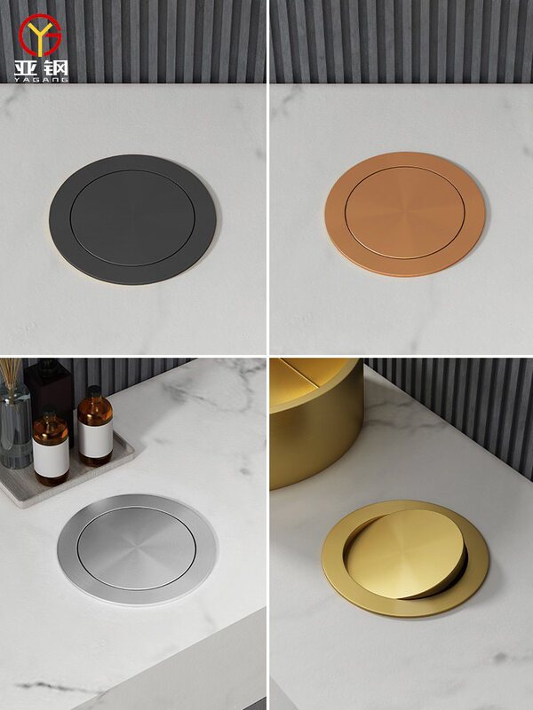 Countertop Embedded Stainless Steel Trash Can with Round Lid for Home Kitchen, Swing Lid for Bathroom, Hidden Under-Counter Bin Lid Countertop Embedded Stainless Steel Trash Can with Round Lid for Home Kitchen, Swing Lid for Bathroom, Hidden Under-Counter Bin Lid